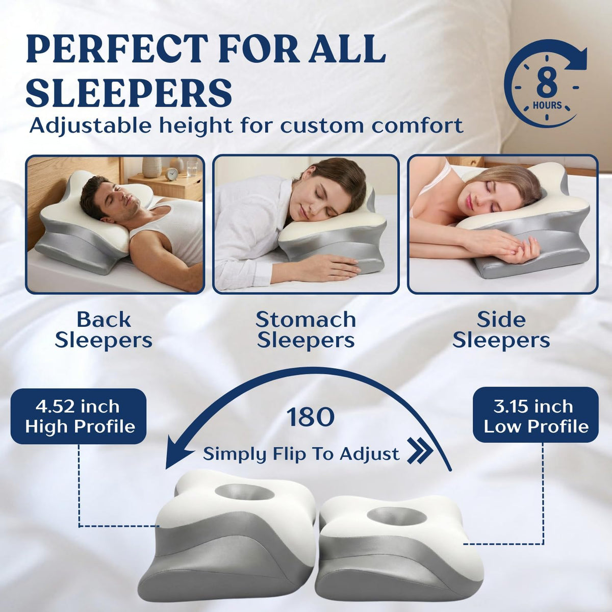 Ergonomic Cervical Neck Pillow for Neck Pain Relief, Side Sleeper Pillow, Orthopedic Pillow, Sleep Apnea Pillow, Cooling Cervical Neck Pillow, Butterfly Contour Pillow with Silk Cover & Travel Bag