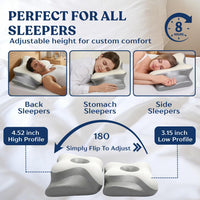 Ergonomic Cervical Neck Pillow for Neck Pain Relief, Side Sleeper Pillow, Orthopedic Pillow, Sleep Apnea Pillow, Cooling Cervical Neck Pillow, Butterfly Contour Pillow with Silk Cover & Travel Bag