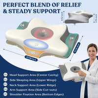 Ergonomic Cervical Neck Pillow for Neck Pain Relief, Side Sleeper Pillow, Orthopedic Pillow, Sleep Apnea Pillow, Cooling Cervical Neck Pillow, Butterfly Contour Pillow with Silk Cover & Travel Bag